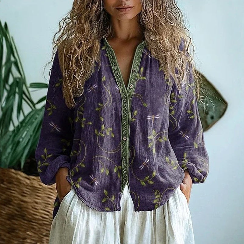 Lena&Rose | Ambre™ - Vintage Leaf Print Blouse