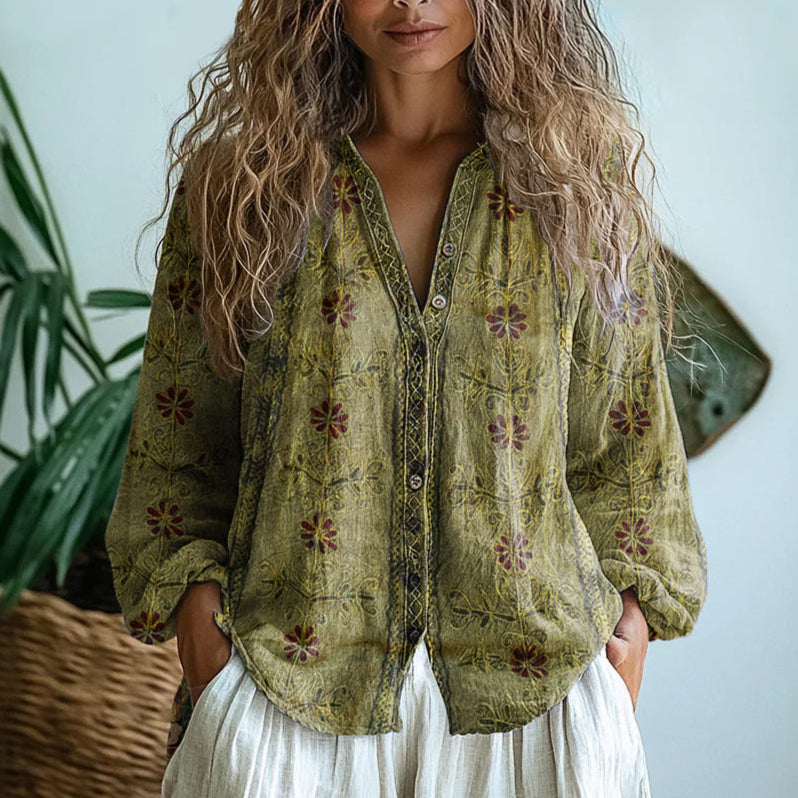 Lena&Rose | Ambre™ - Vintage Leaf Print Blouse
