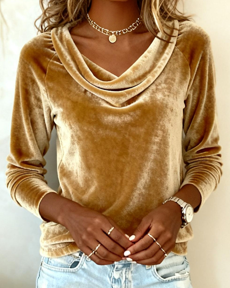 Lena&Rose | Long Sleeve Velvet Top Solid Color