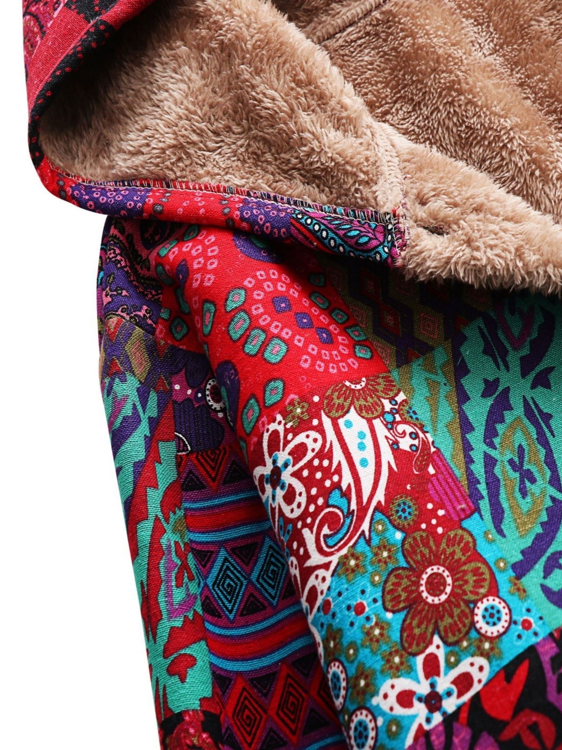 Lena & Rose | Maribel - Patchwork Coat Boho Hooded Winter Jacket