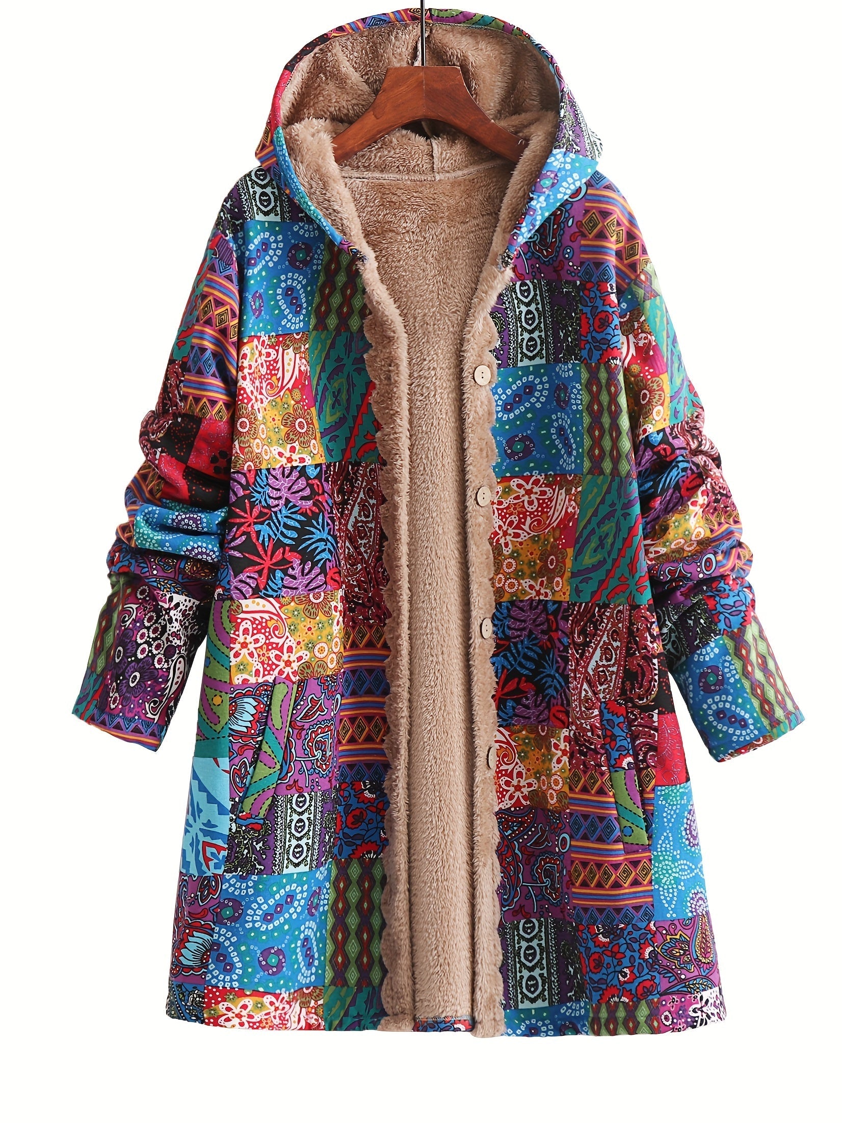 Lena & Rose | Maribel - Patchwork Coat Boho Hooded Winter Jacket