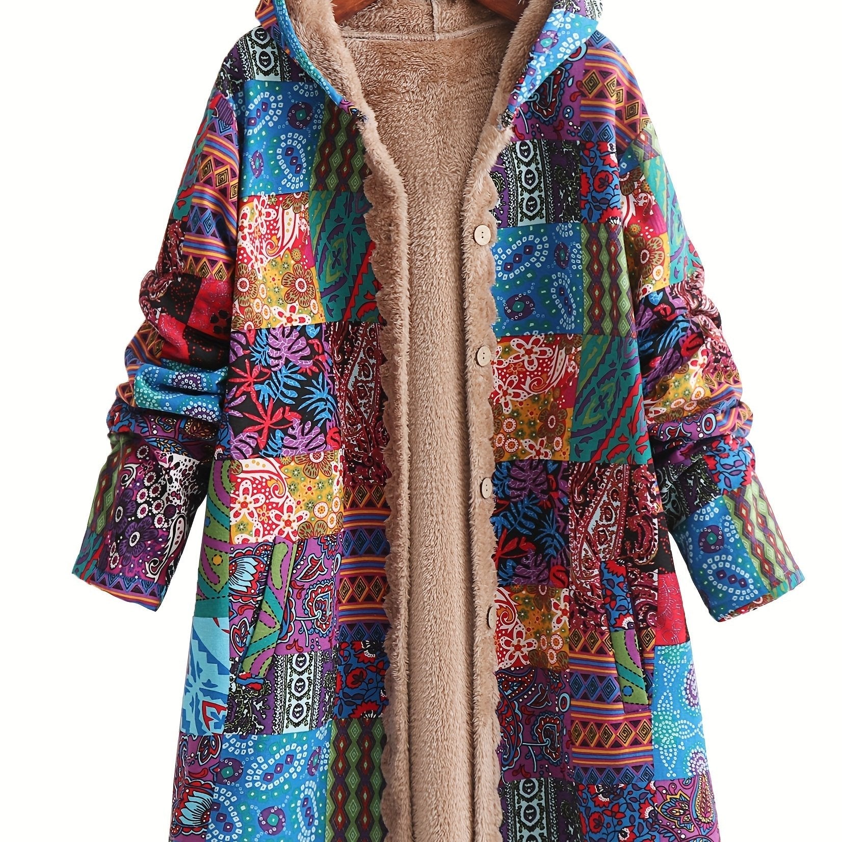 Lena & Rose | Maribel - Patchwork Coat Boho Hooded Winter Jacket