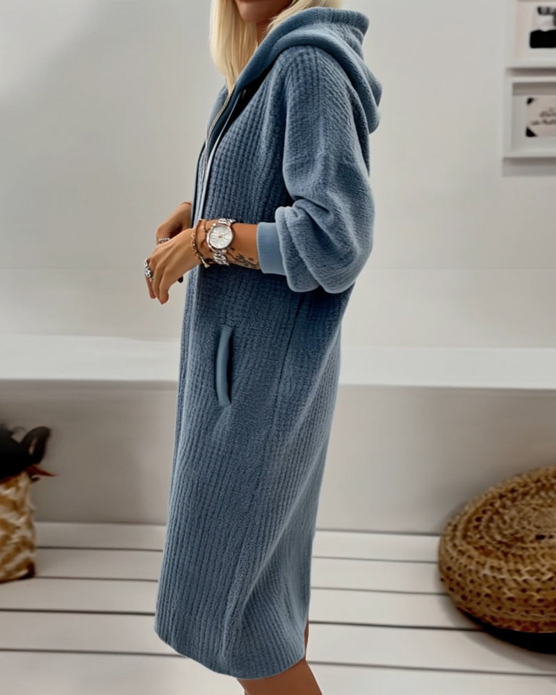 Lena&Rose | Casual Hooded Honeycomb Knit Fleece Dress