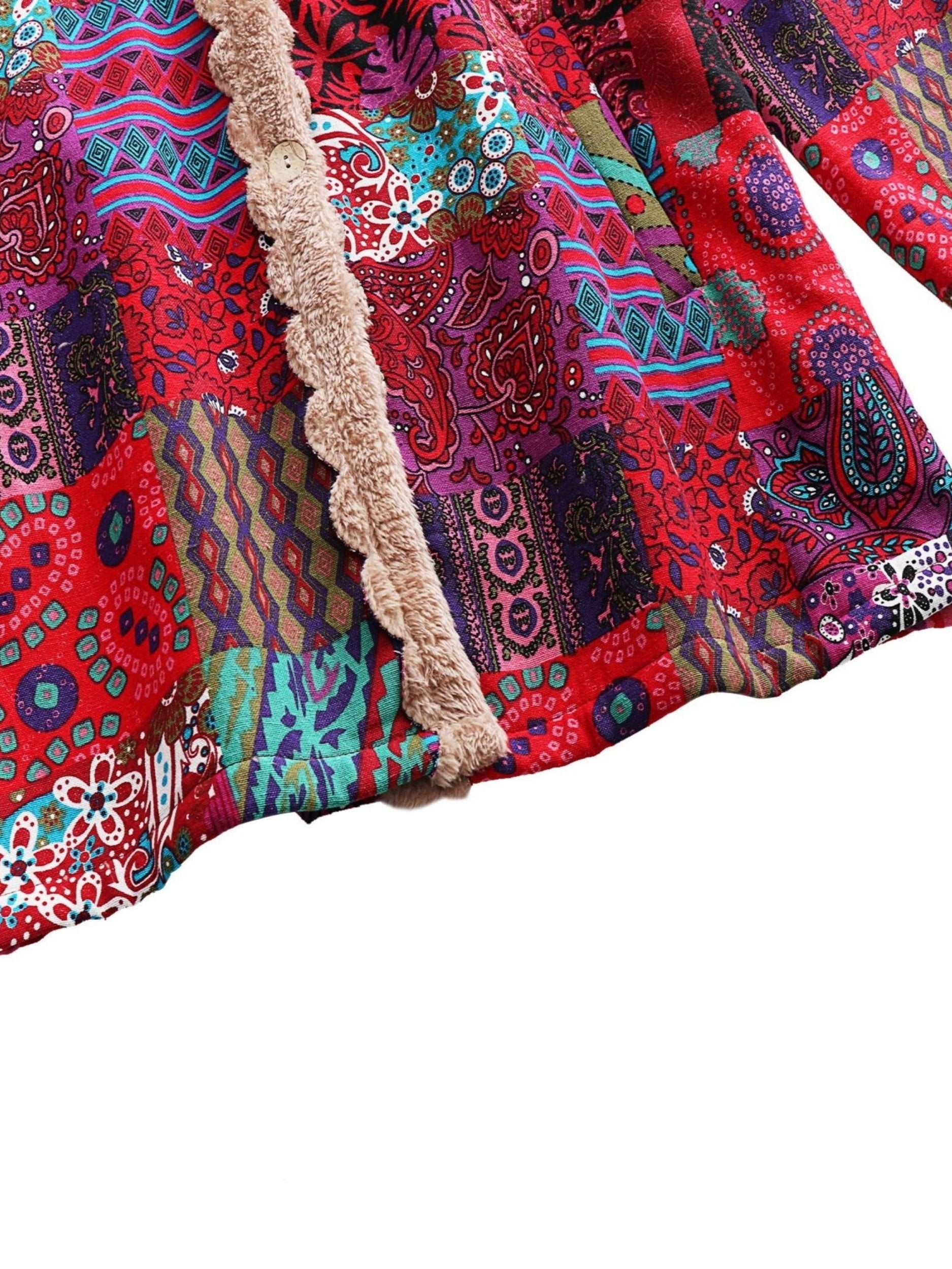 Lena & Rose | Maribel - Patchwork Coat Boho Hooded Winter Jacket