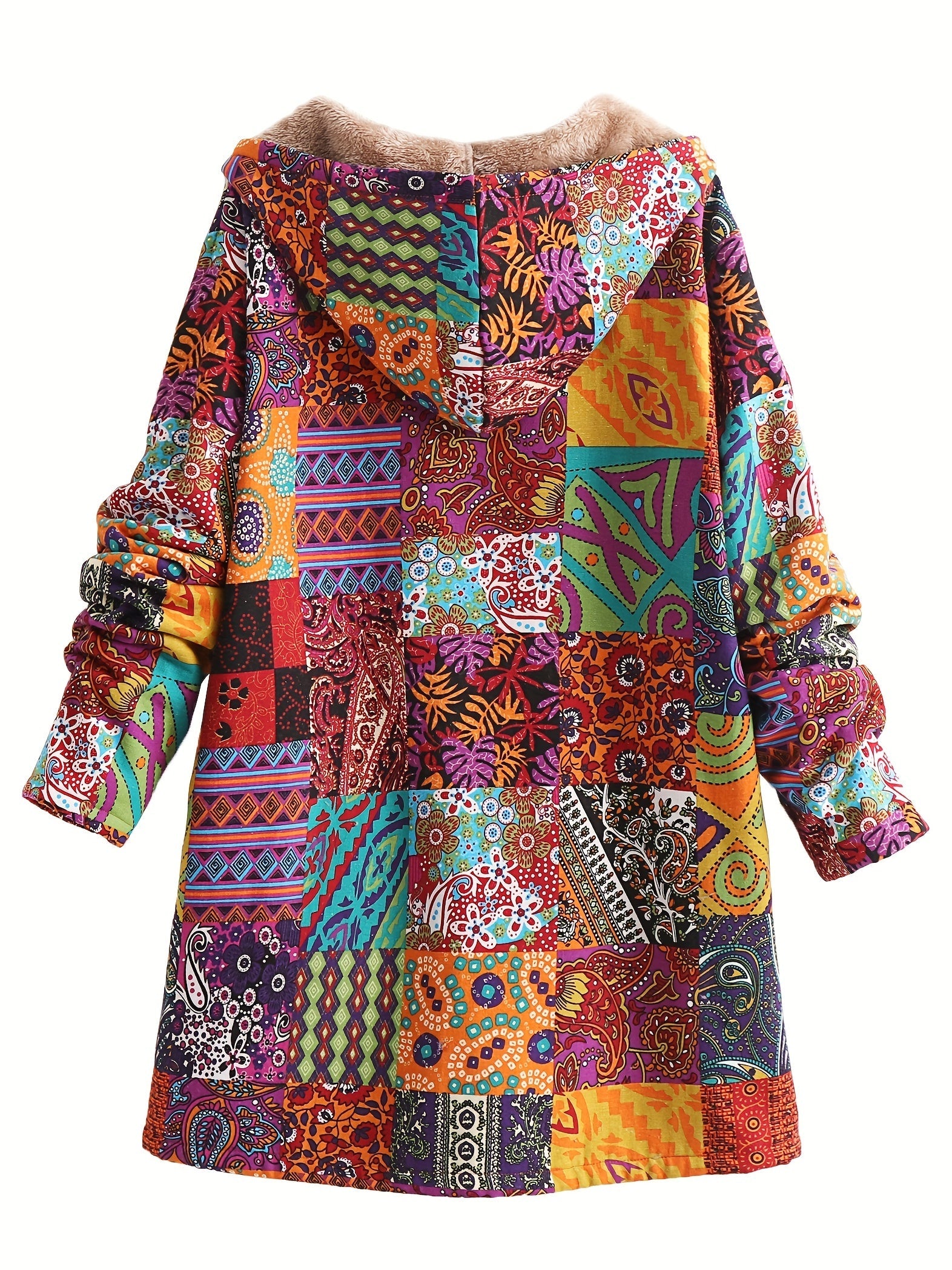 Lena & Rose | Maribel - Patchwork Coat Boho Hooded Winter Jacket