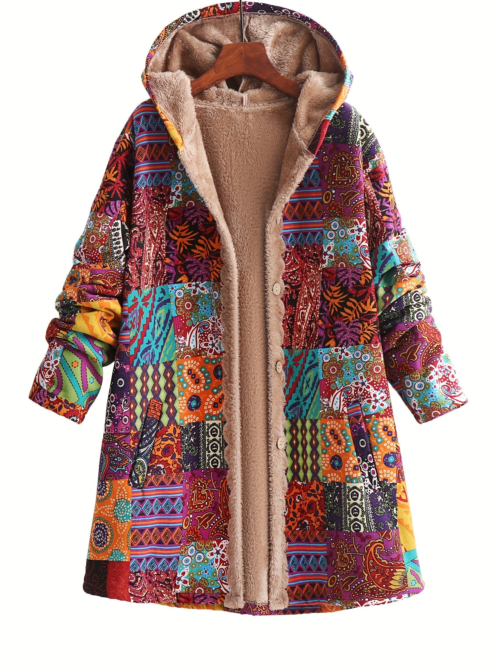 Lena & Rose | Maribel - Patchwork Coat Boho Hooded Winter Jacket