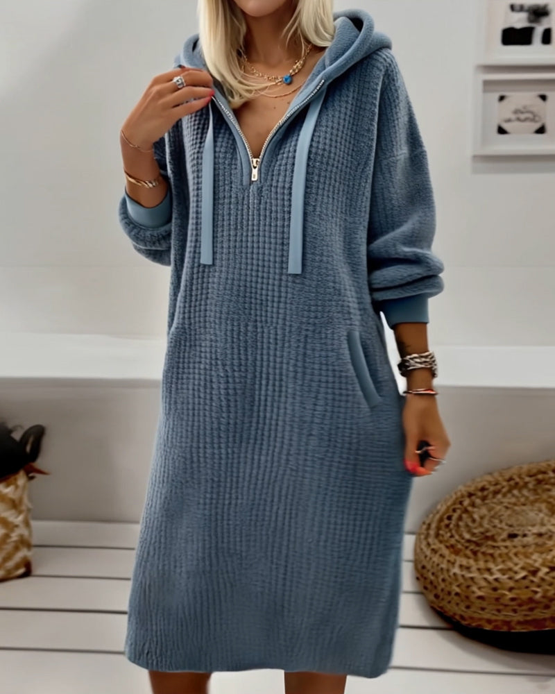 Lena&Rose | Casual Hooded Honeycomb Knit Fleece Dress
