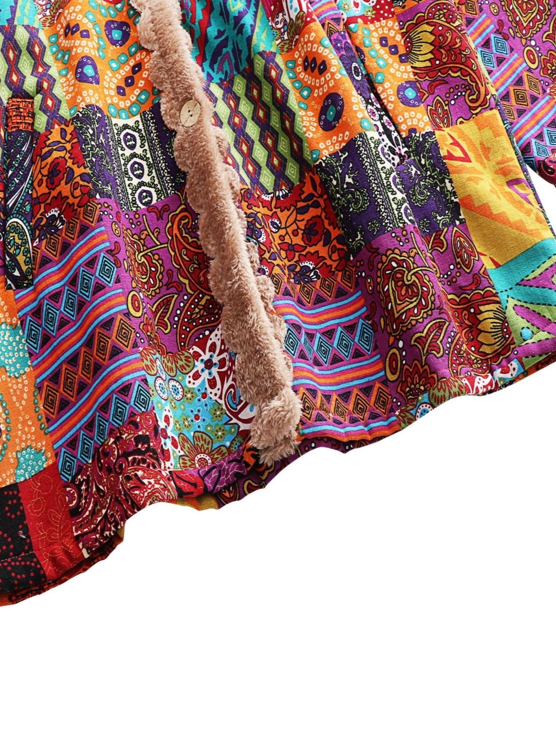 Lena & Rose | Maribel - Patchwork Coat Boho Hooded Winter Jacket