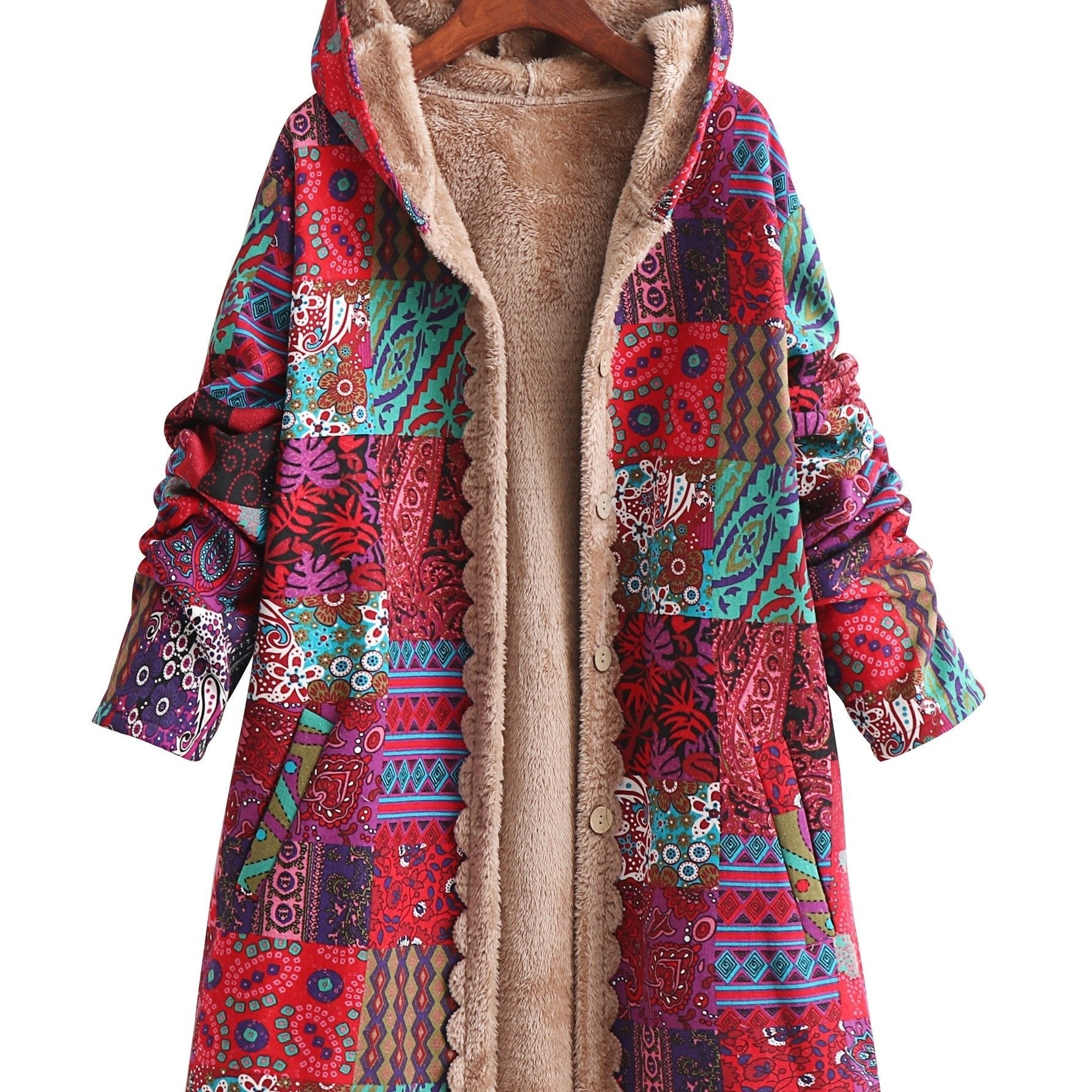 Lena & Rose | Maribel - Patchwork Coat Boho Hooded Winter Jacket