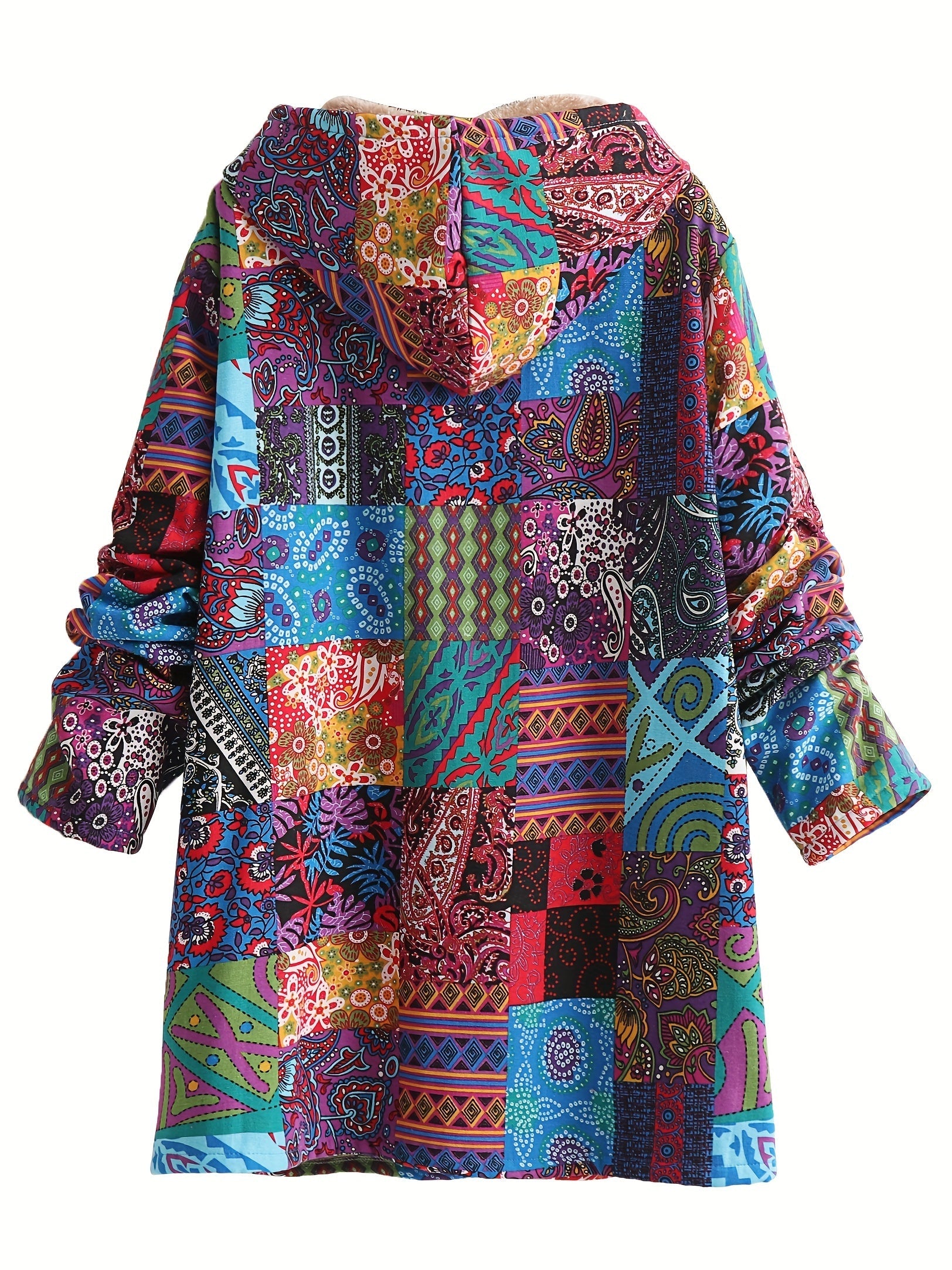 Lena & Rose | Maribel - Patchwork Coat Boho Hooded Winter Jacket
